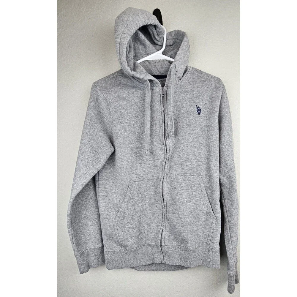 US Polo Assn Men's Small Heather Gray Hooded Jacket Zip Up Hoodie